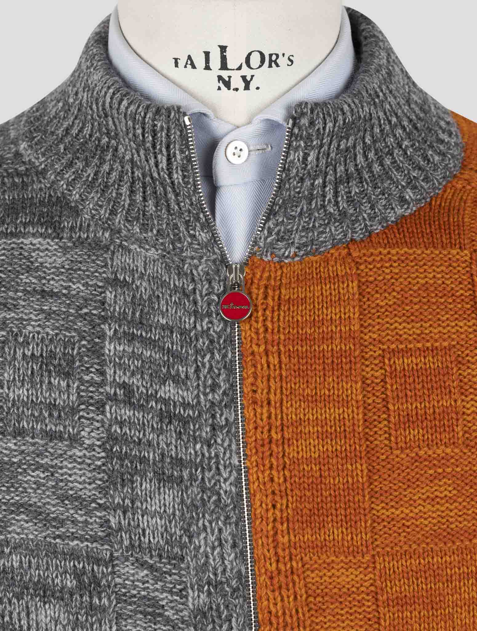 Kiton Gray Orange Cashmere Sweater Full Zip