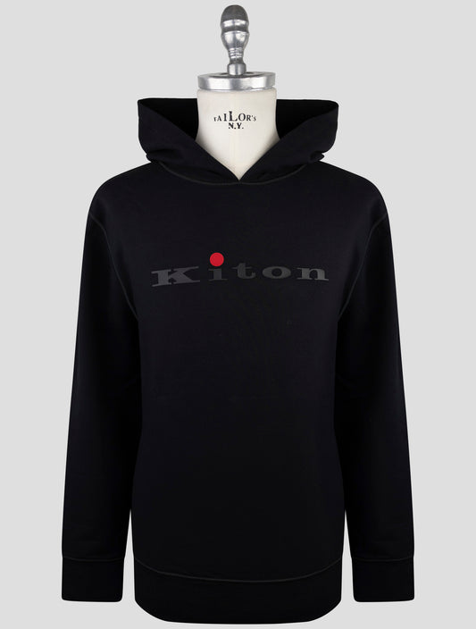 Kiton Black Cotton Ea Sweater Hoodie