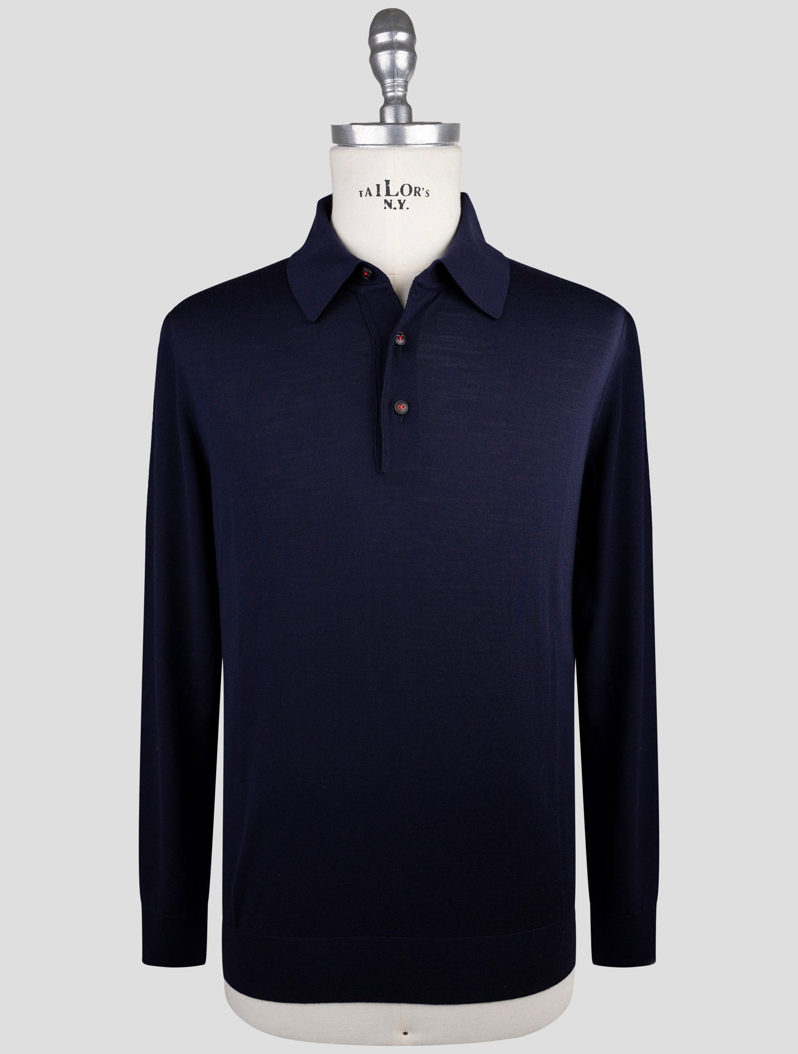 Kiton Blue Wool Diamante Blu Sweater Polo