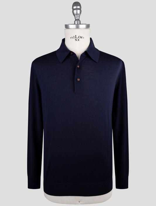 Kiton Blue Wool Diamante Blu Sweater Polo