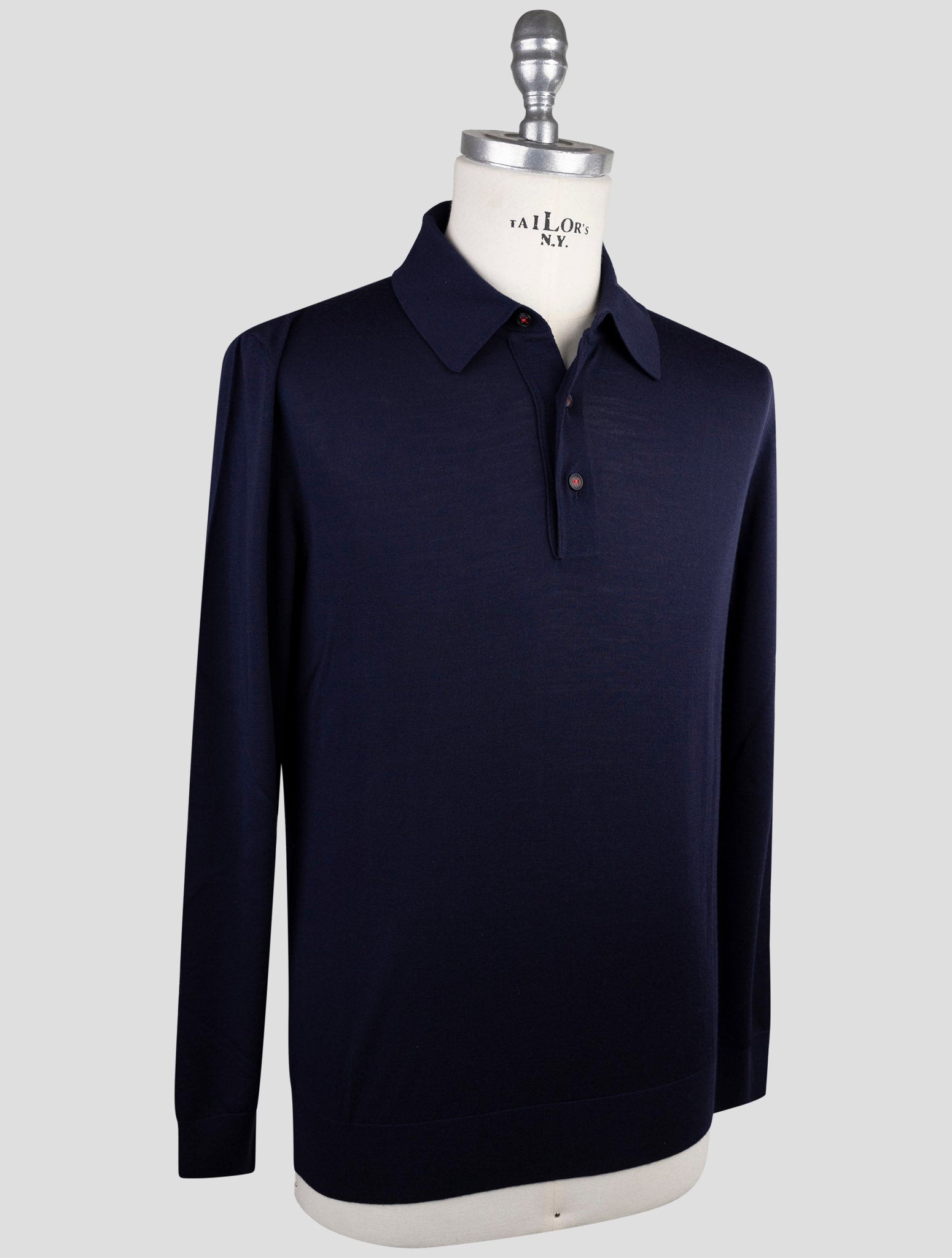 Kiton Blue Wool Diamante Blu Sweater Polo