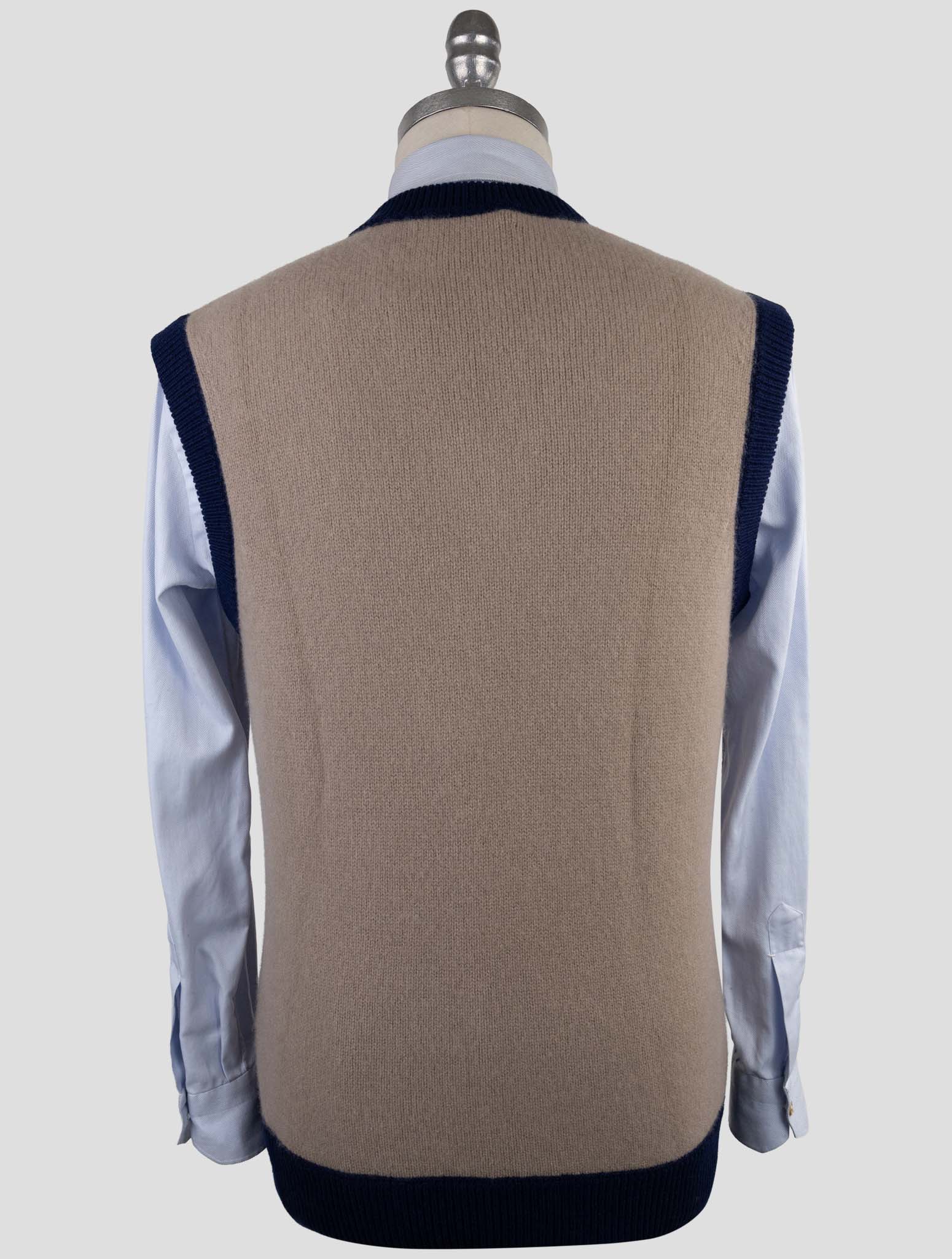 Kiton Brown Blue Cashmere Pa Pu Sweater V-Neck