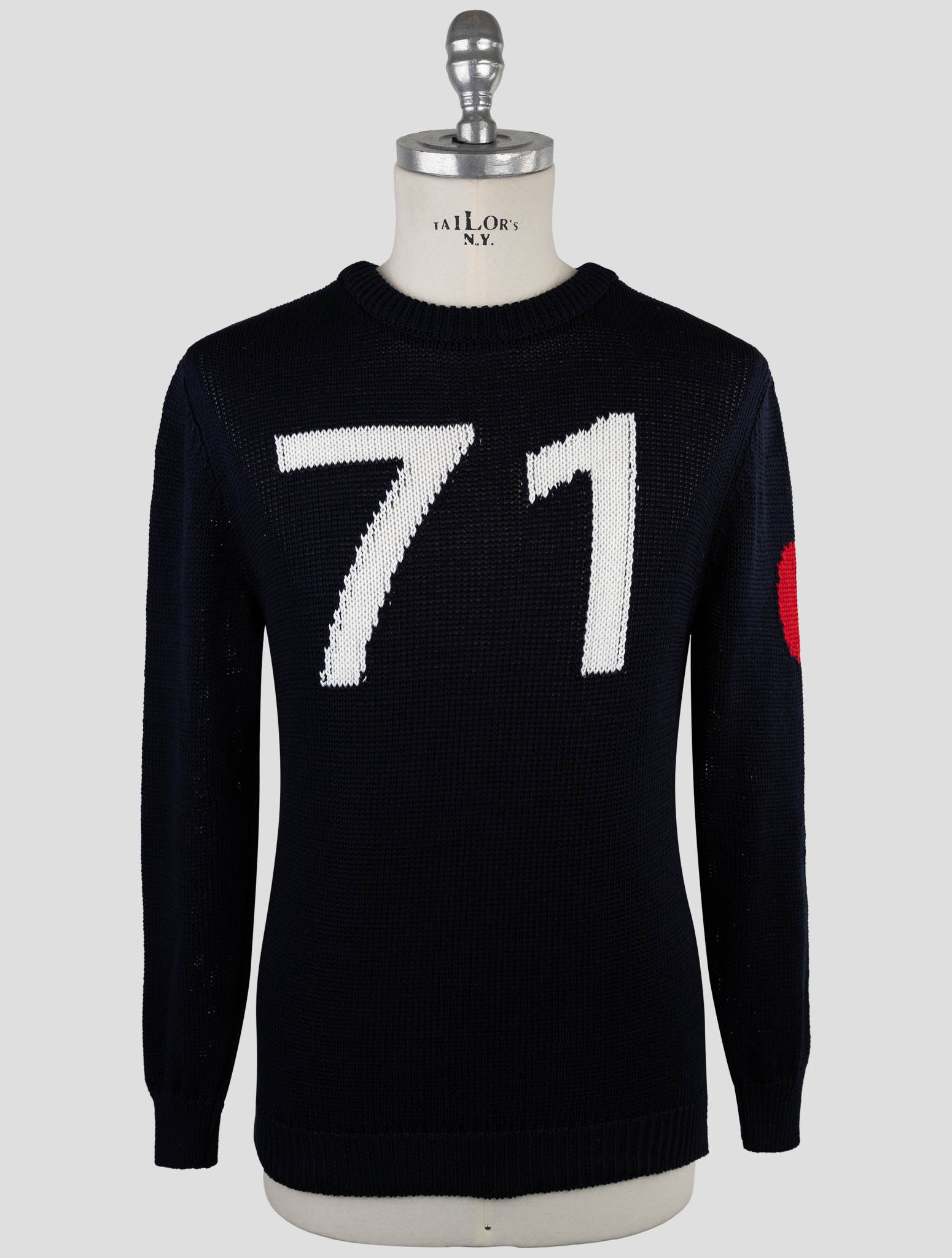 Kiton Dark Blue Cotton Sweater Crewneck
