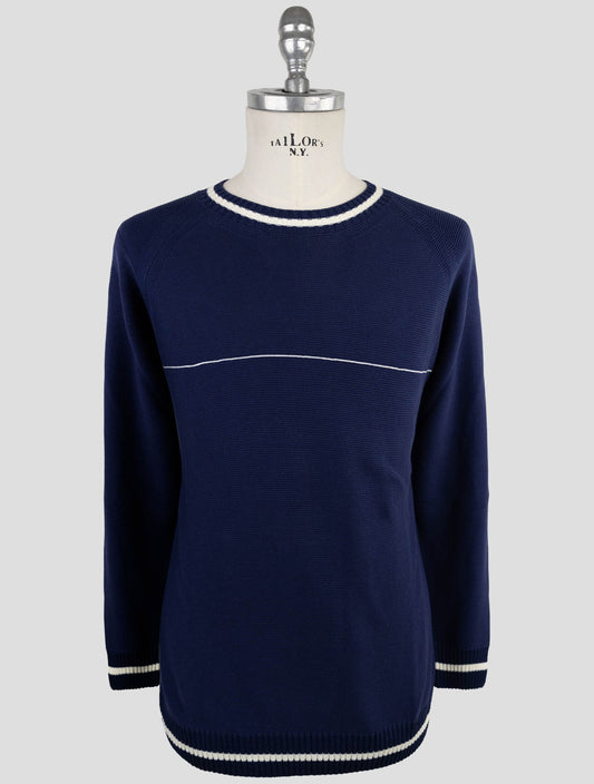 Kiton Blue Cotton Sweater Crewneck
