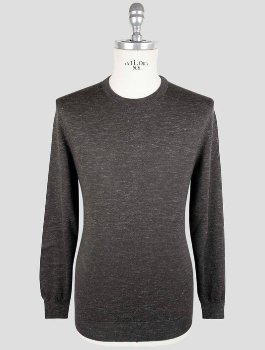 Kiotn Brown Silk Cashmere Linen Sweater Crewneck