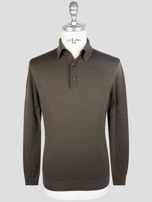 Kiton Green Wool Diamante Blue Sweater Polo