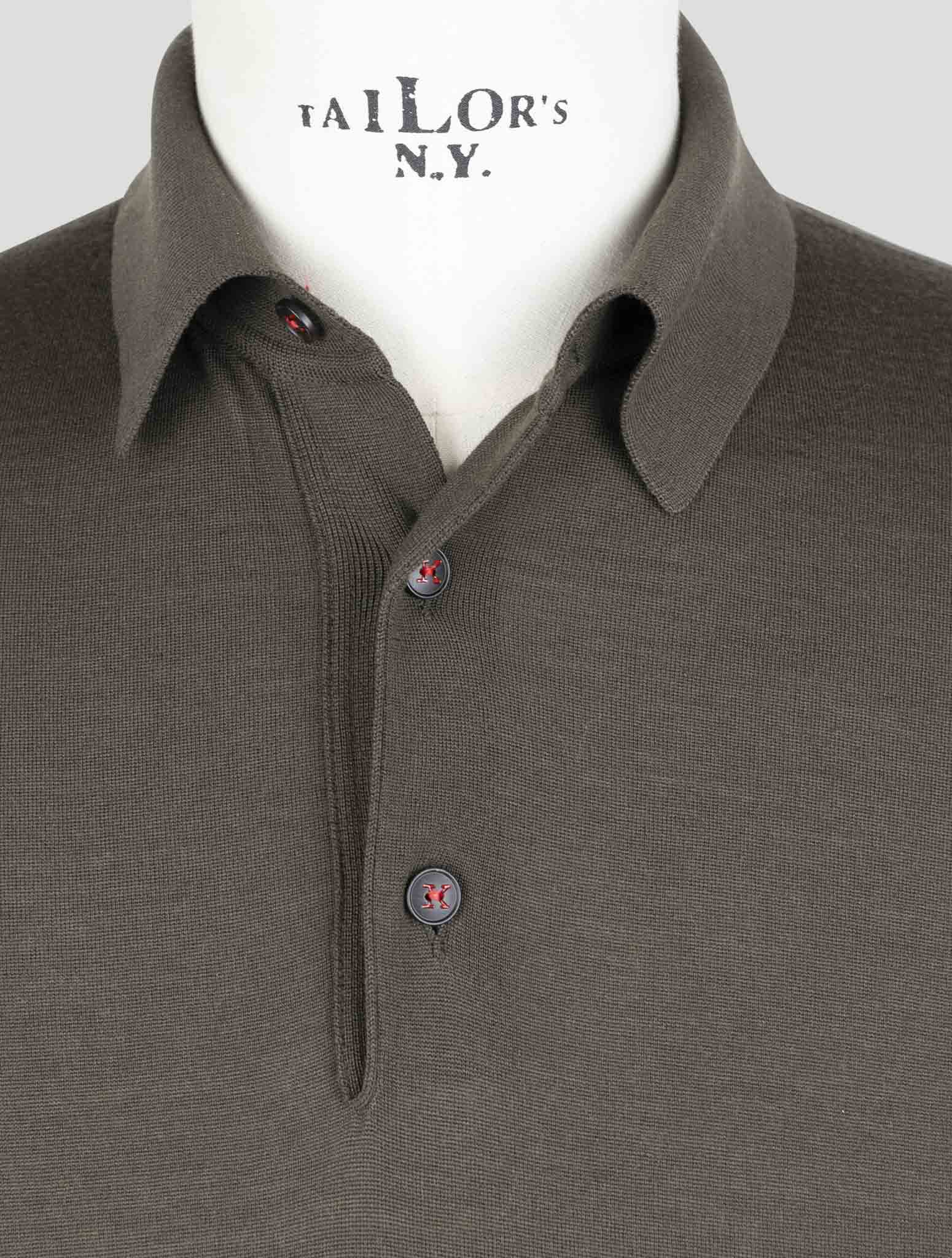 Kiton Green Wool Diamante Blue Sweater Polo