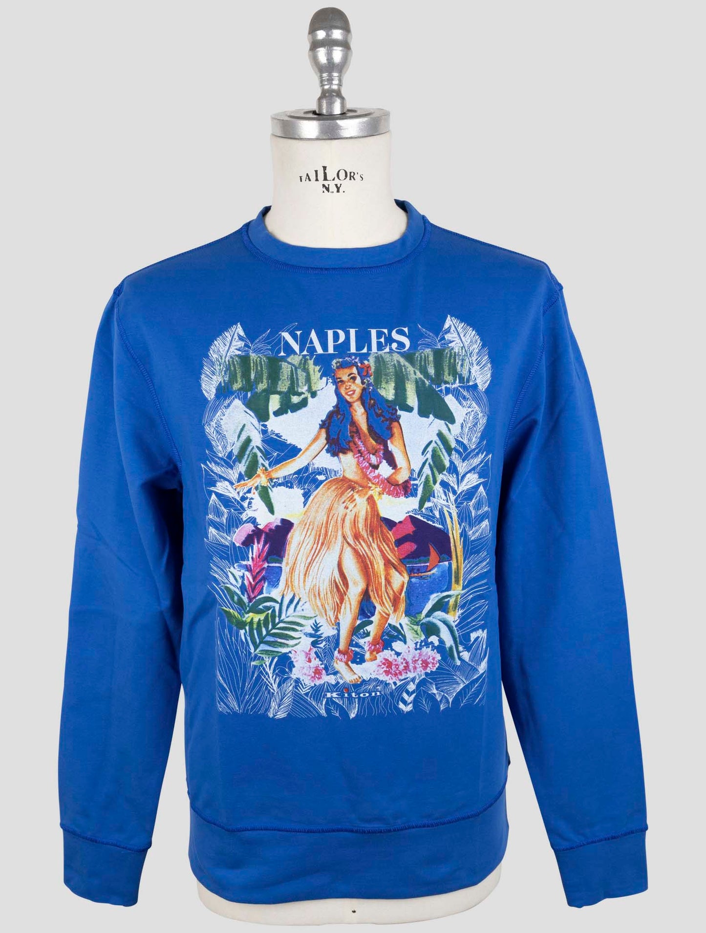 Kiton Blue Cotton Ea Sweater Crewneck