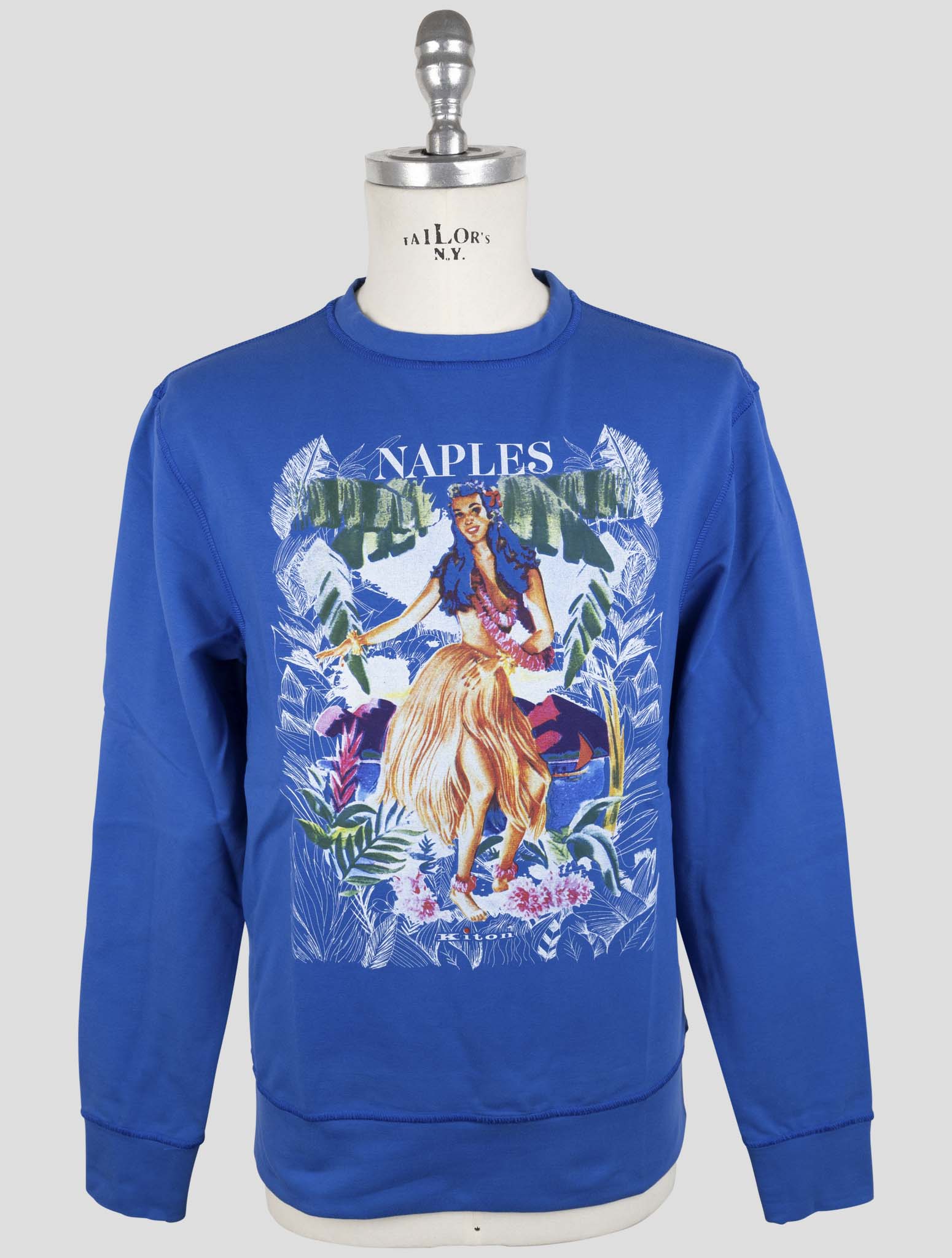 Kiton Blue Cotton Ea Sweater Crewneck