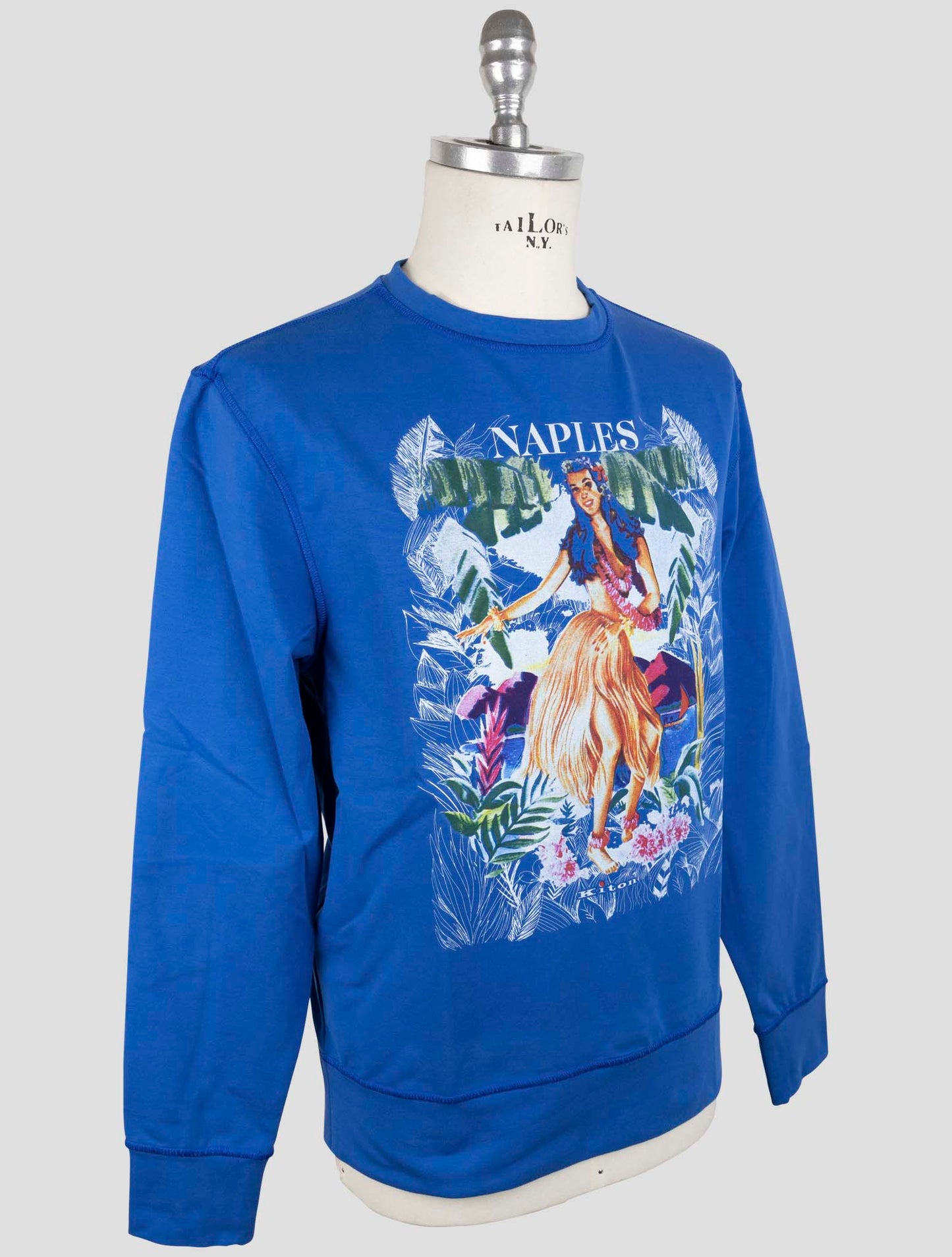Kiton Blue Cotton Ea Sweater Crewneck