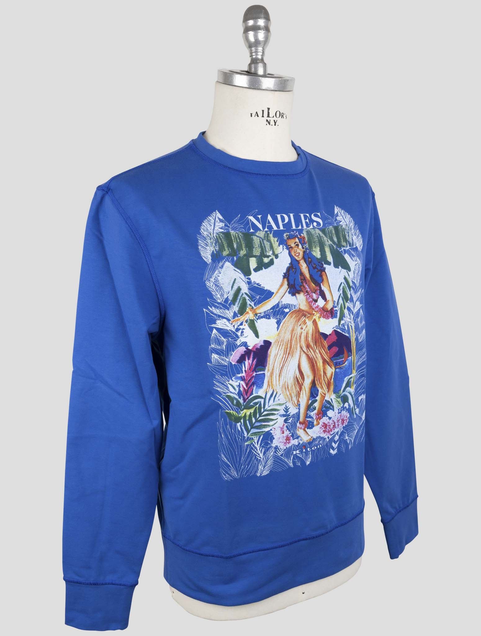 Kiton Blue Cotton Ea Sweater Crewneck