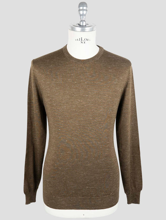 Kiton Brown Silk Cashmere Linen Sweater Crewneck