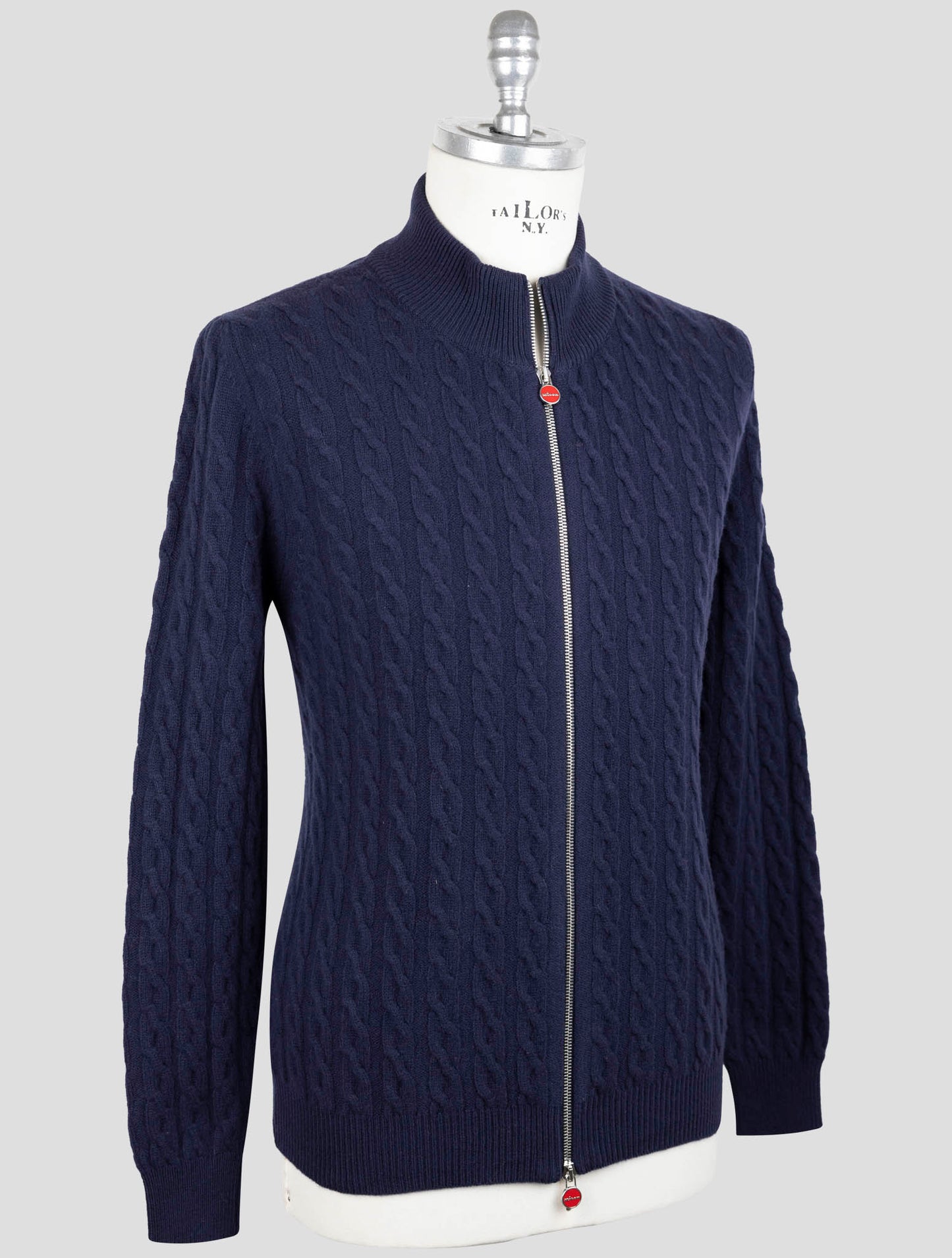 Kiton Blue Wool Sweater Full Zip