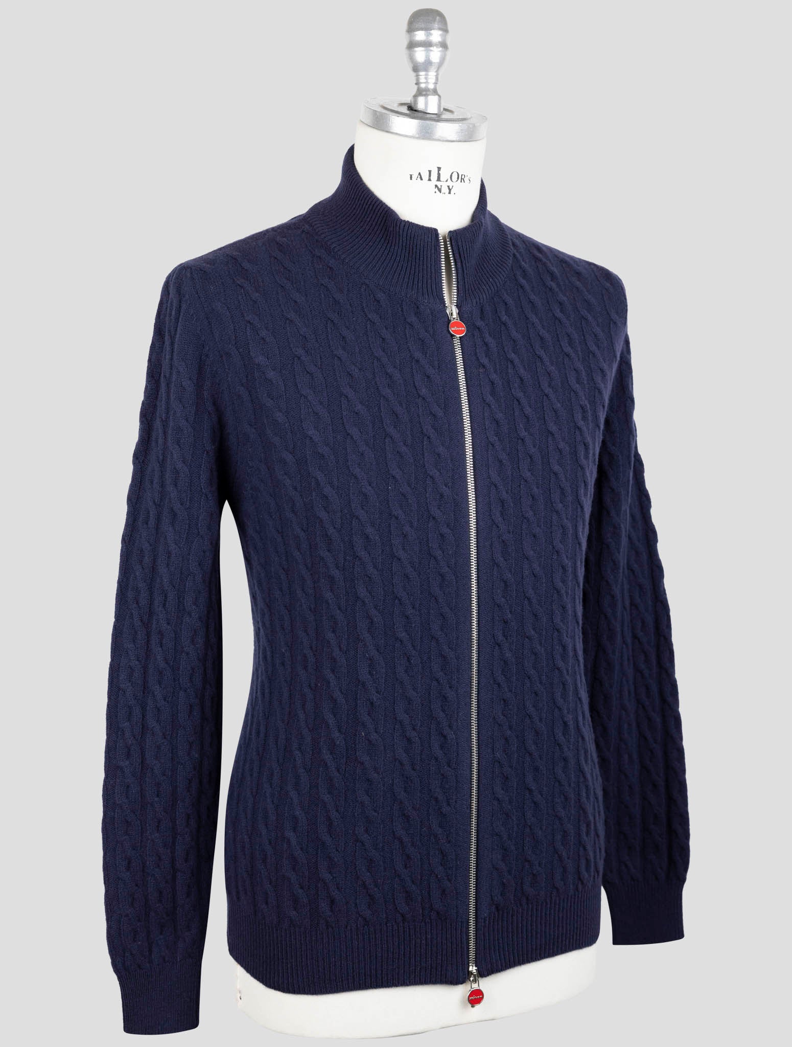 Kiton Blue Wool Sweater Full Zip
