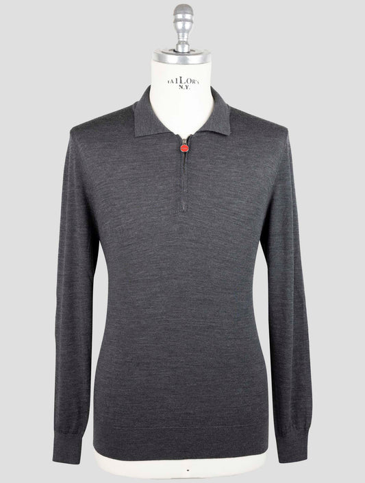 Kiton Dark Gray Wool Diamante Blue Sweater Polo Half Zip