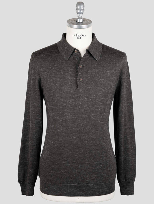 Kiton Brown Silk Cashmere Linen Sweater Polo