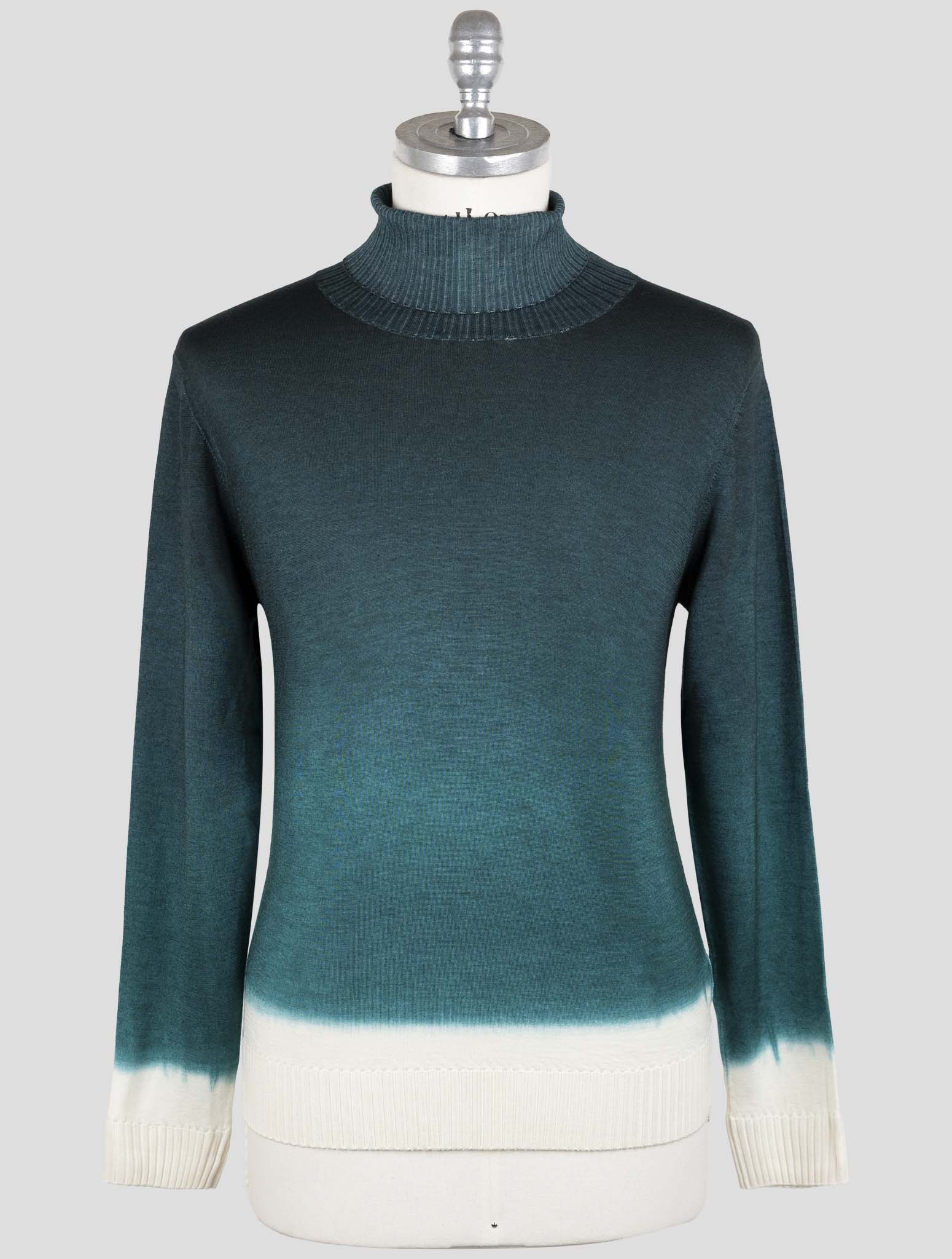 Kiton Green White Cashmere Silk Sweater Turtleneck