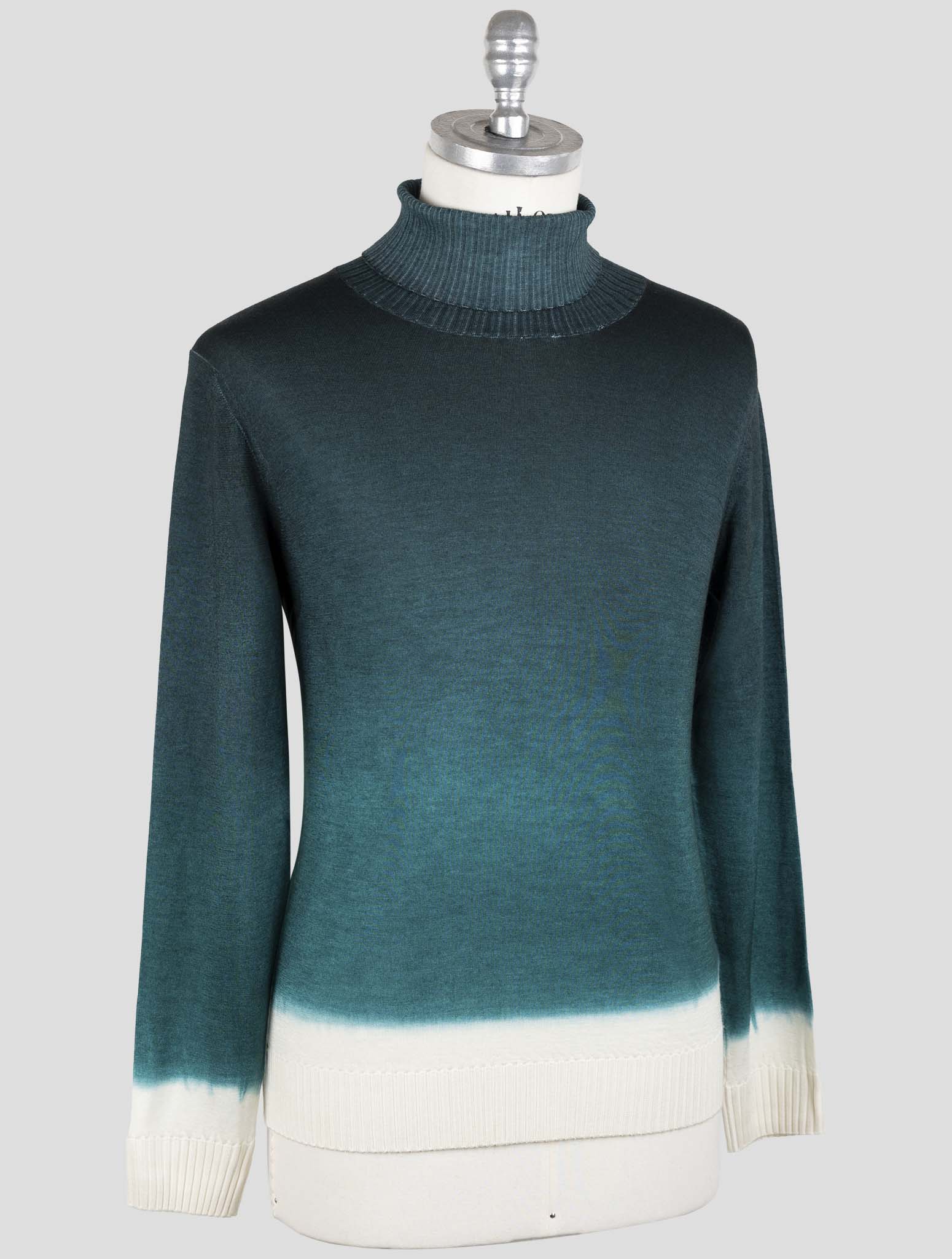 Kiton Green White Cashmere Silk Sweater Turtleneck