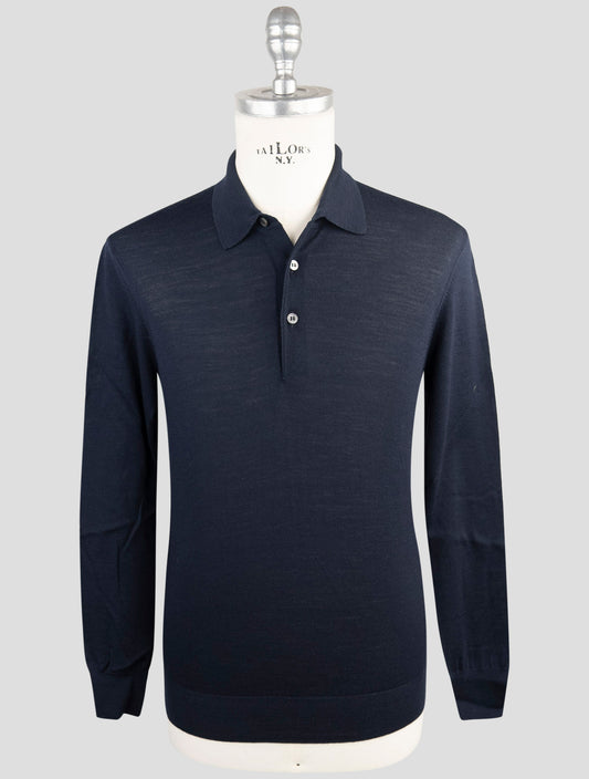 Kiton Blue Virgin Wool Sweater Polo