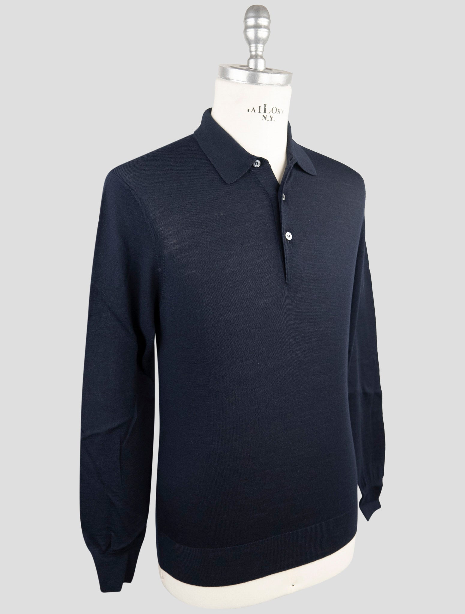 Kiton Blue Virgin Wool Sweater Polo
