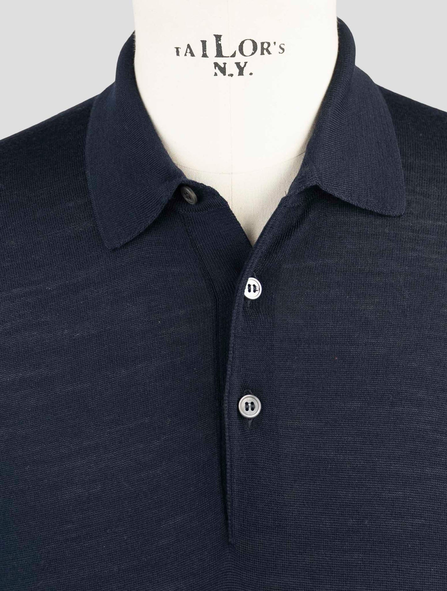 Kiton Blue Virgin Wool Sweater Polo