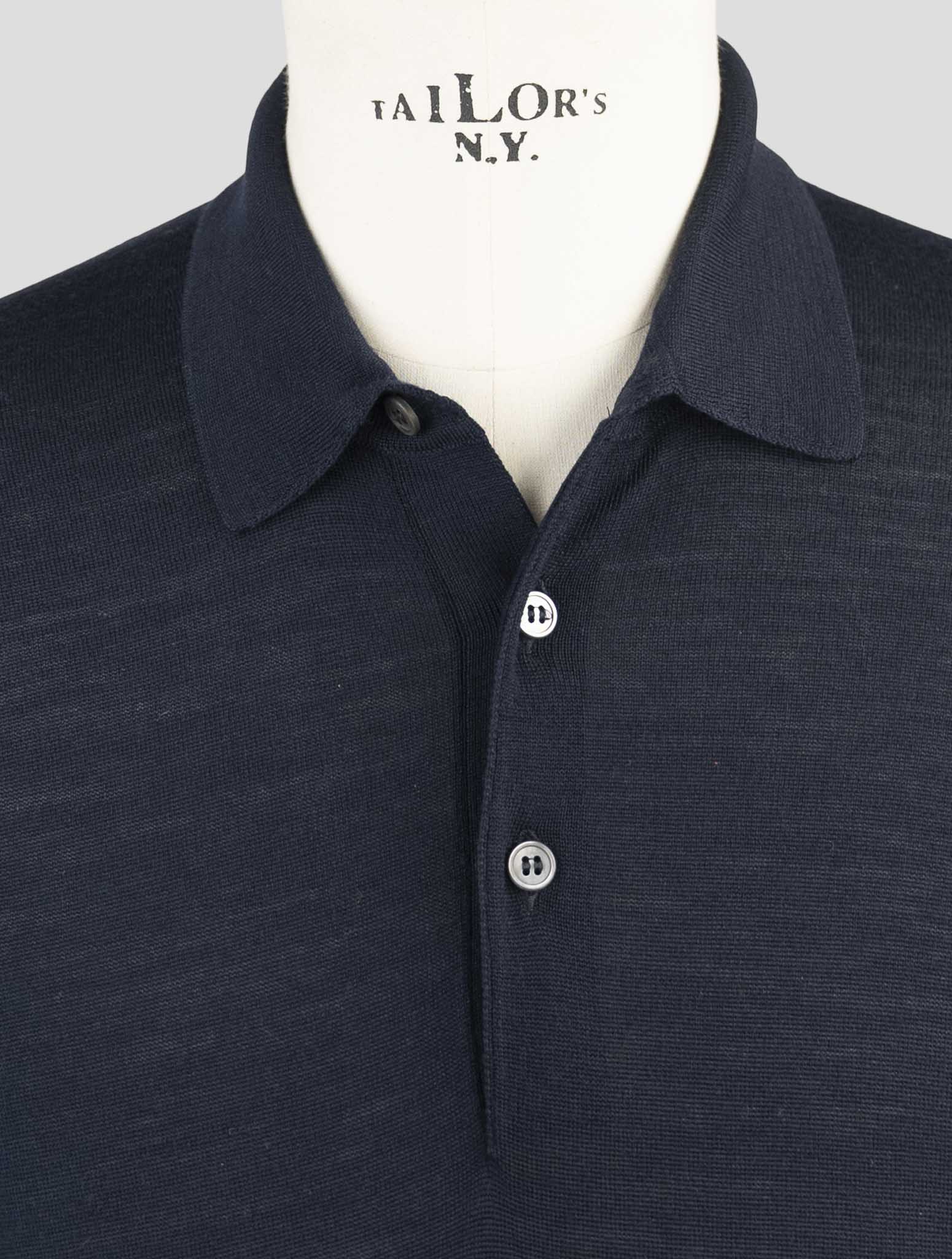 Kiton Blue Virgin Wool Sweater Polo