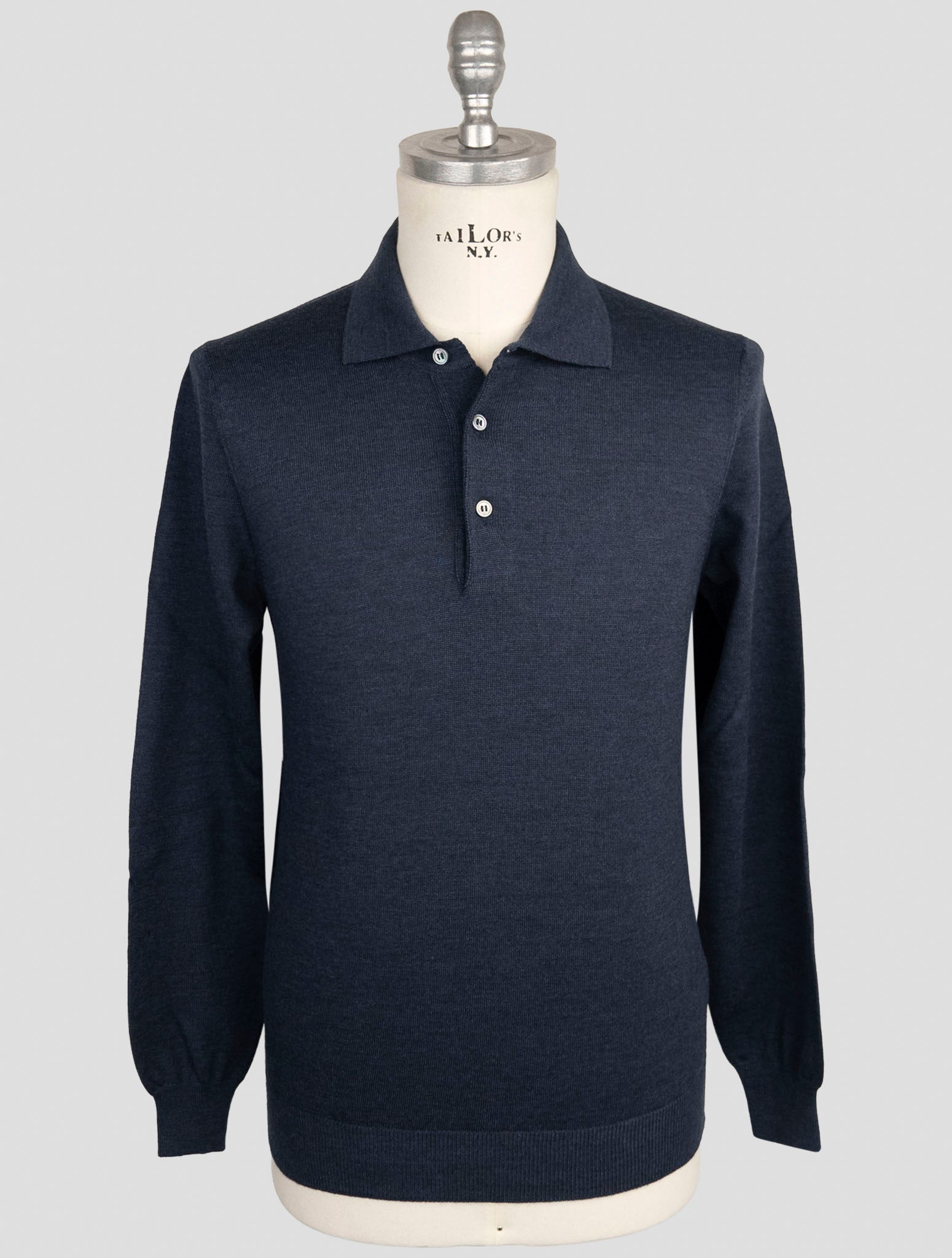Kiton Blue Virgin Wool Sweater Polo