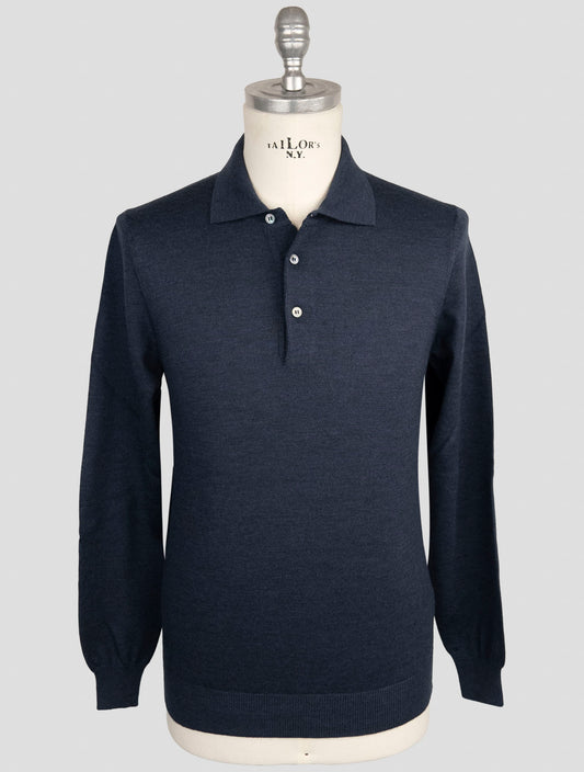 Kiton Blue Virgin Wool Sweater Polo