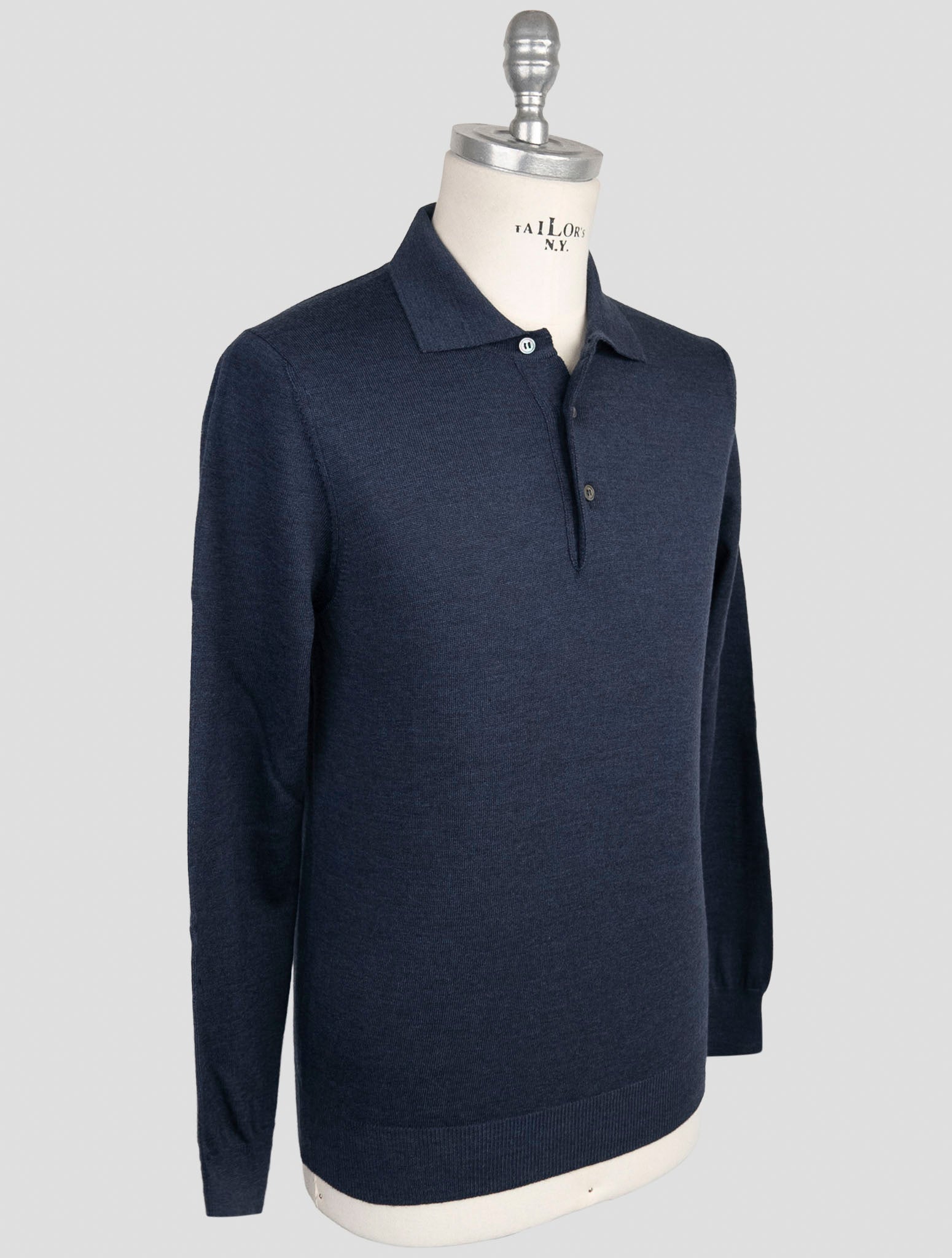 Kiton Blue Virgin Wool Sweater Polo