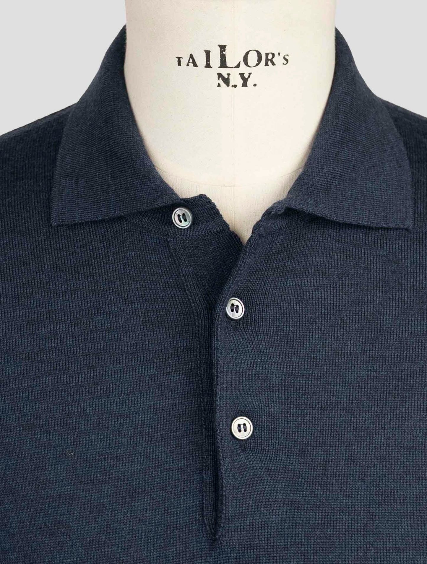 Kiton Blue Virgin Wool Sweater Polo