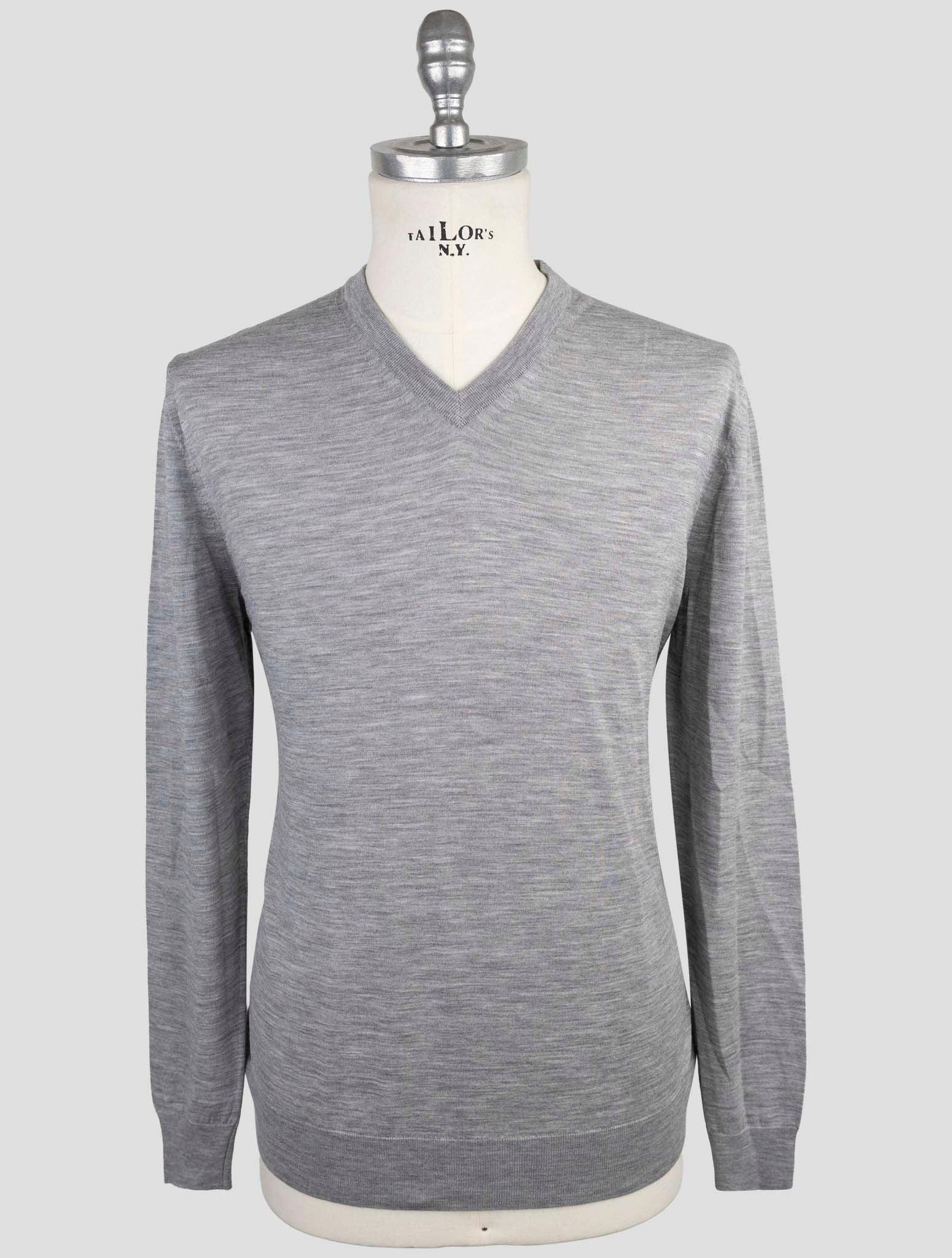 Kiton Blue Wool Diamante Blu Sweater V-Neck
