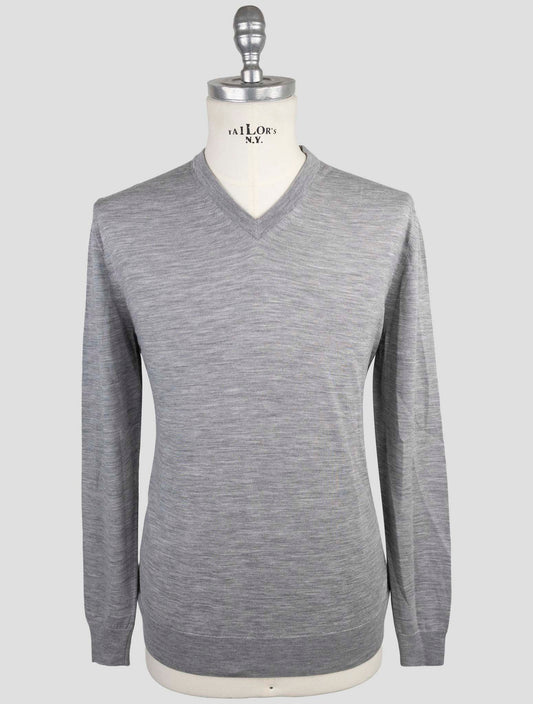 Kiton Blue Wool Diamante Blu Sweater V-Neck