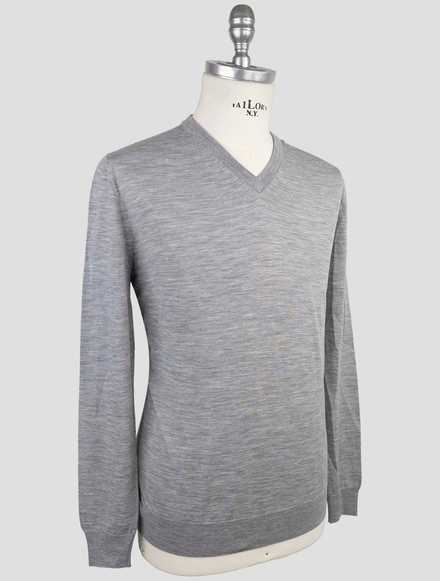 Kiton Blue Wool Diamante Blu Sweater V-Neck