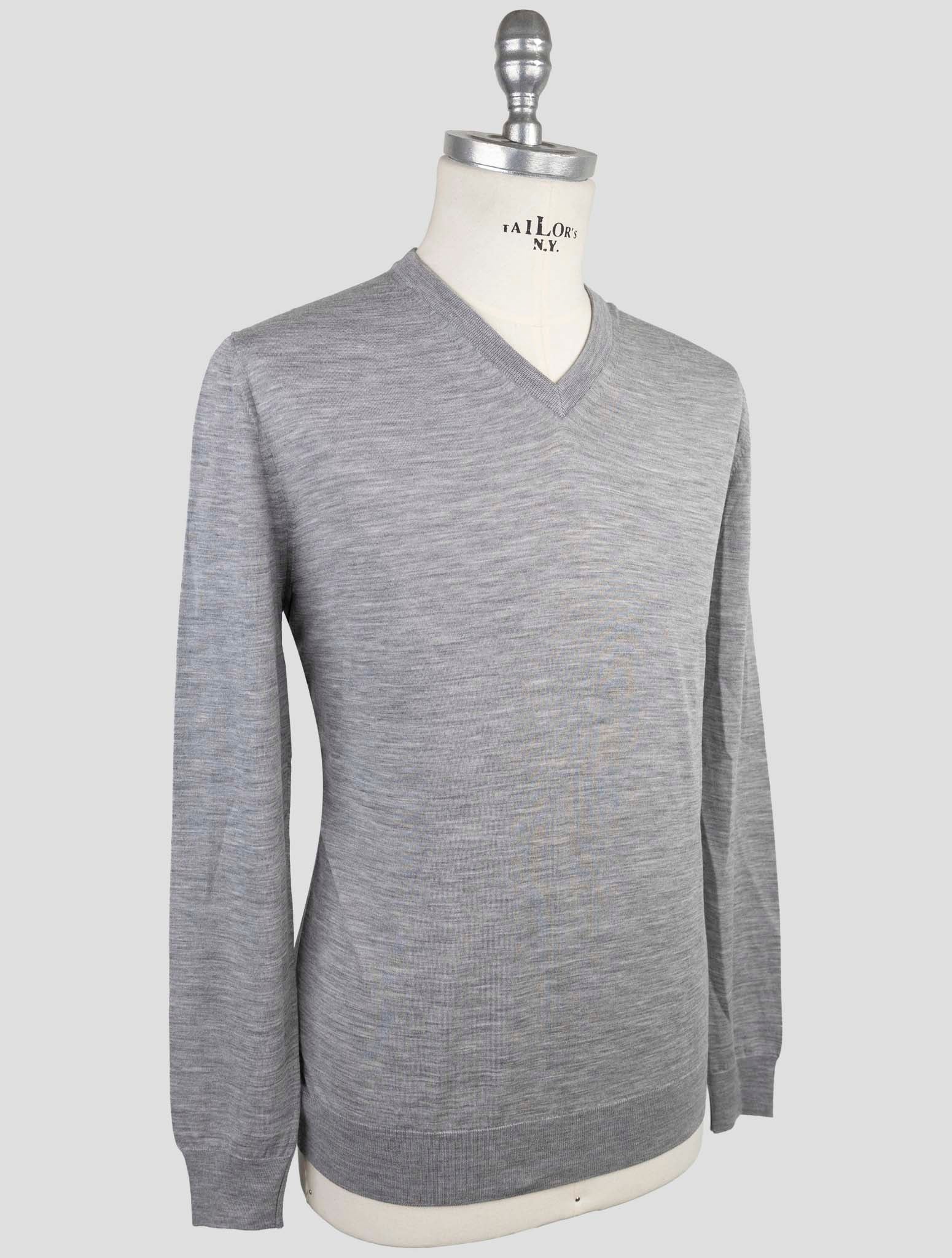 Kiton Blue Wool Diamante Blu Sweater V-Neck