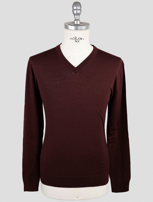 Kiton Burgundy Wool Diamante Blu Sweater V-Neck