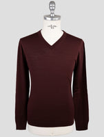 Kiton Burgundy Wool Diamante Blu Sweater V-Neck