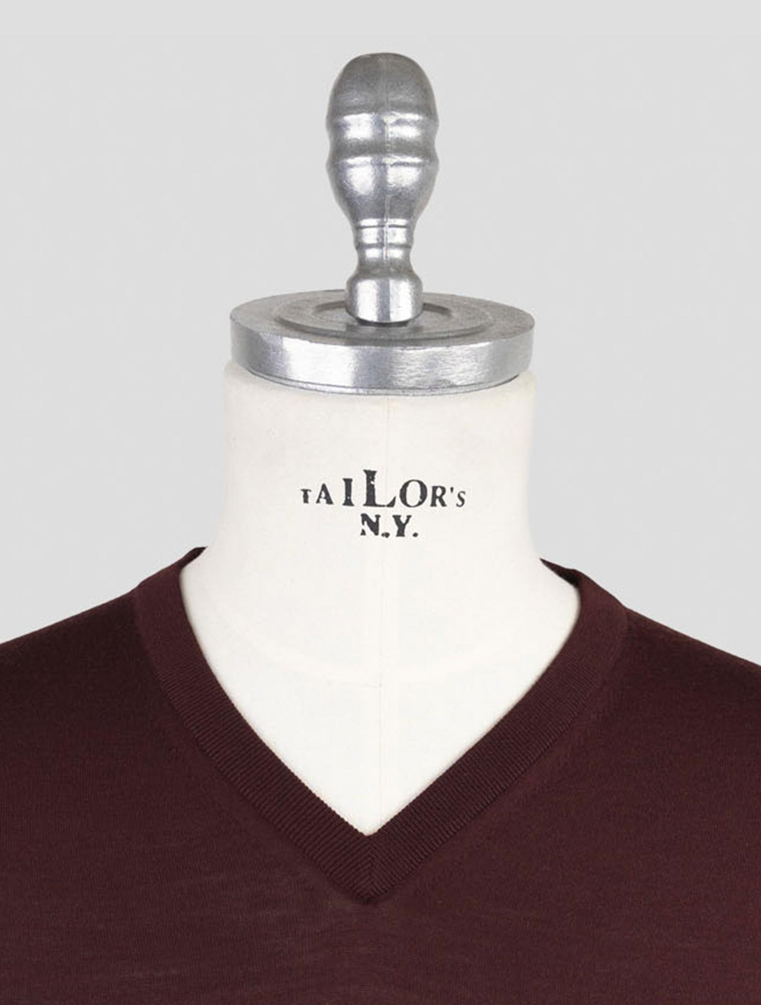 Kiton Burgundy Wool Diamante Blu Sweater V-Neck