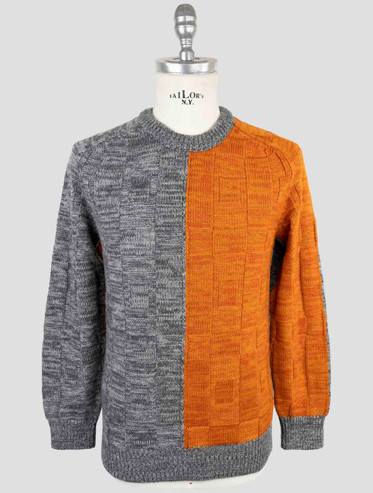 Kiton Orange Gray Cashmere Sweater Crewneck