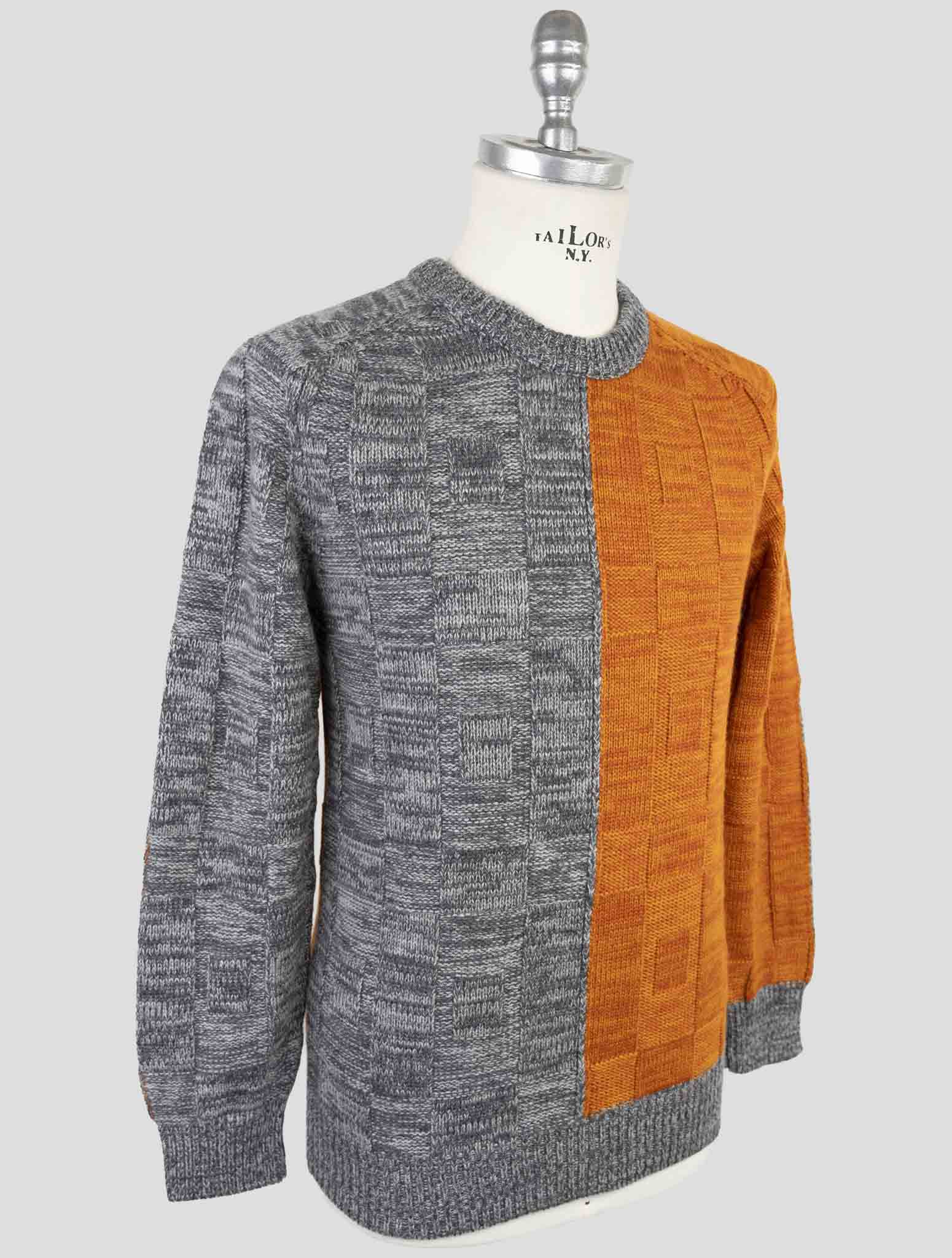 Kiton Orange Gray Cashmere Sweater Crewneck