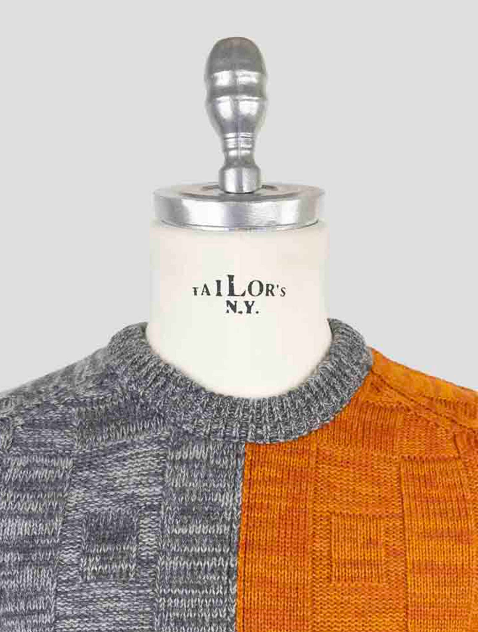 Kiton Orange Gray Cashmere Sweater Crewneck