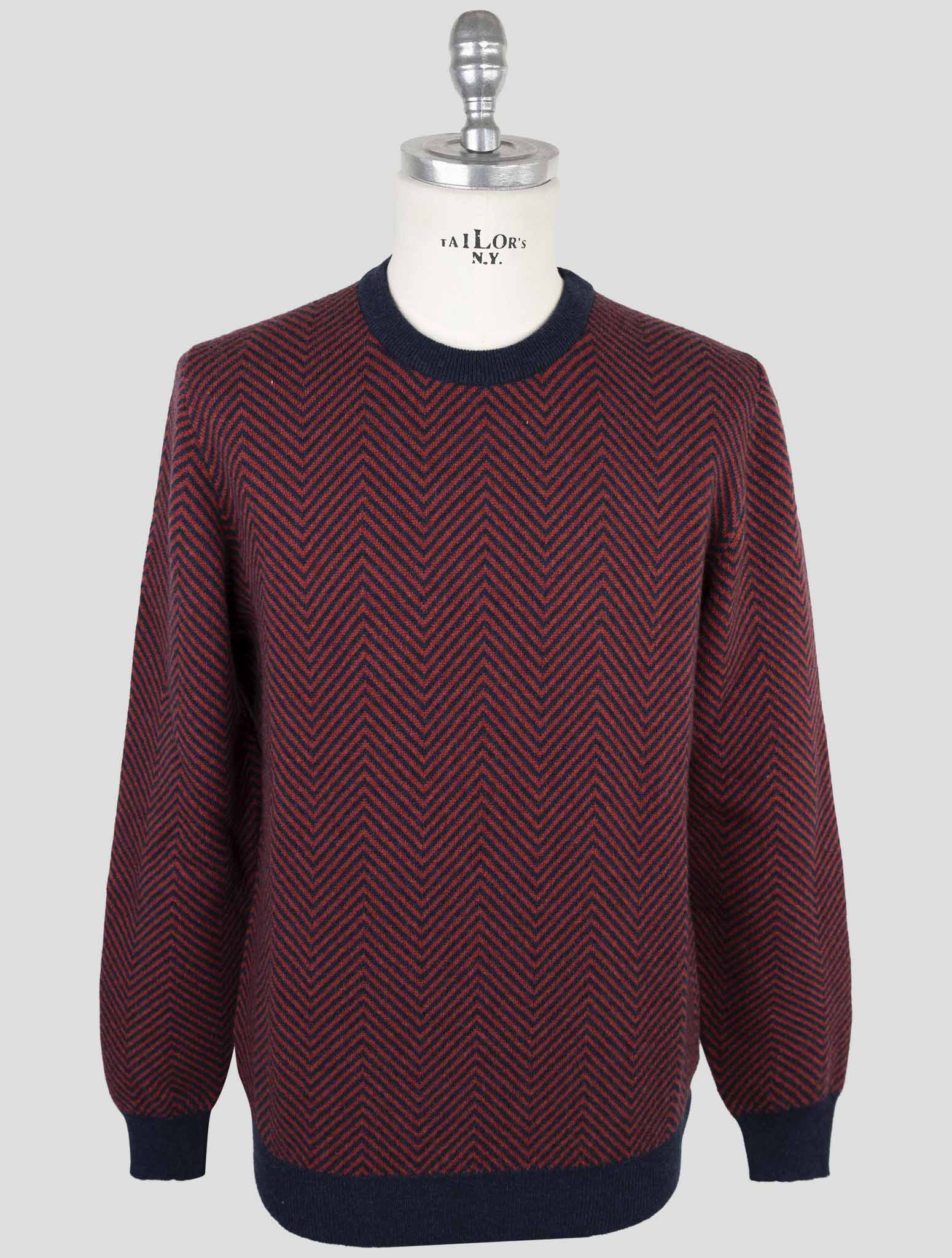 Kiton Red Blue Cashmere Sweater Crewneck