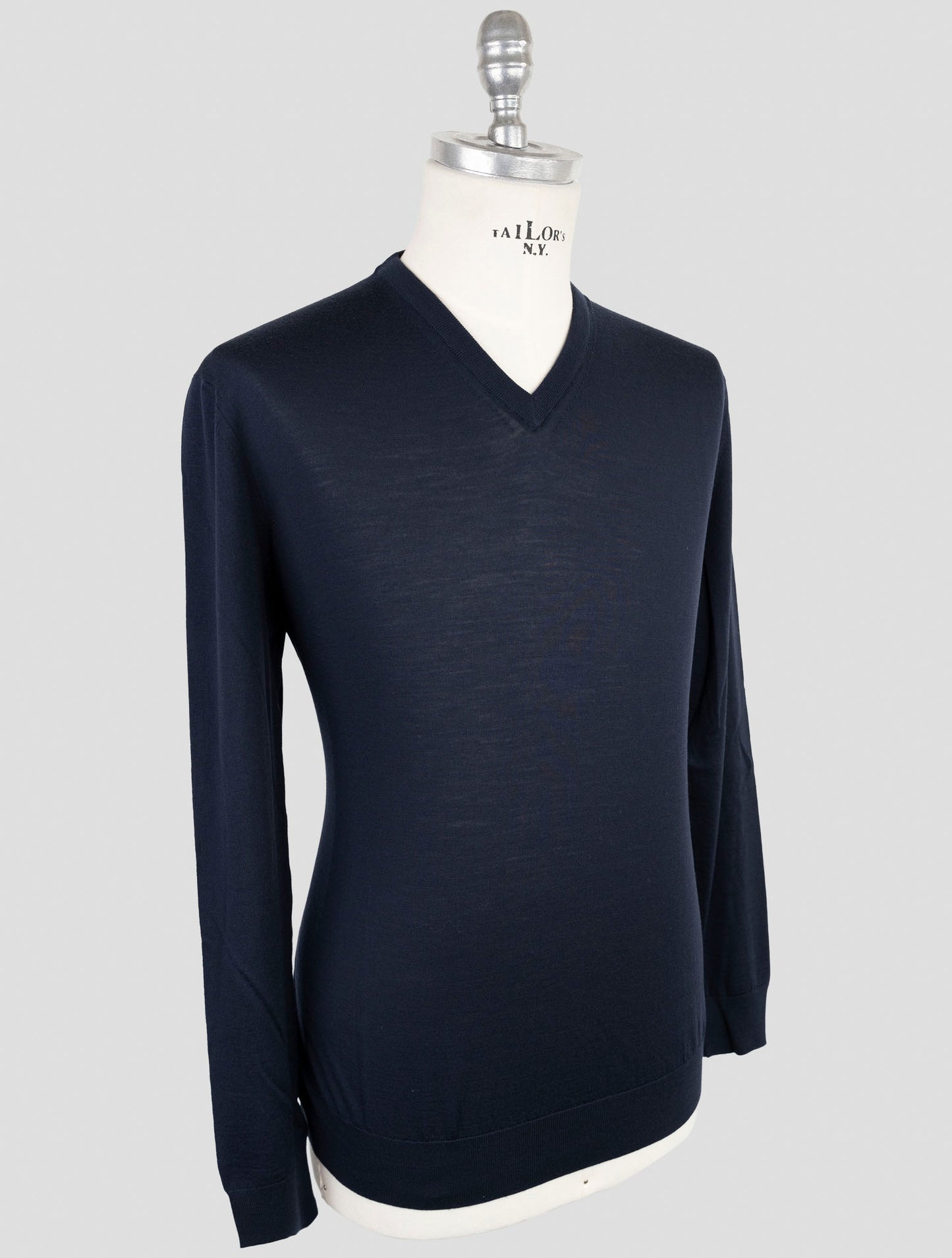 Kiton Blue Wool Diamante Blu 14 Micron Sweater V-neck