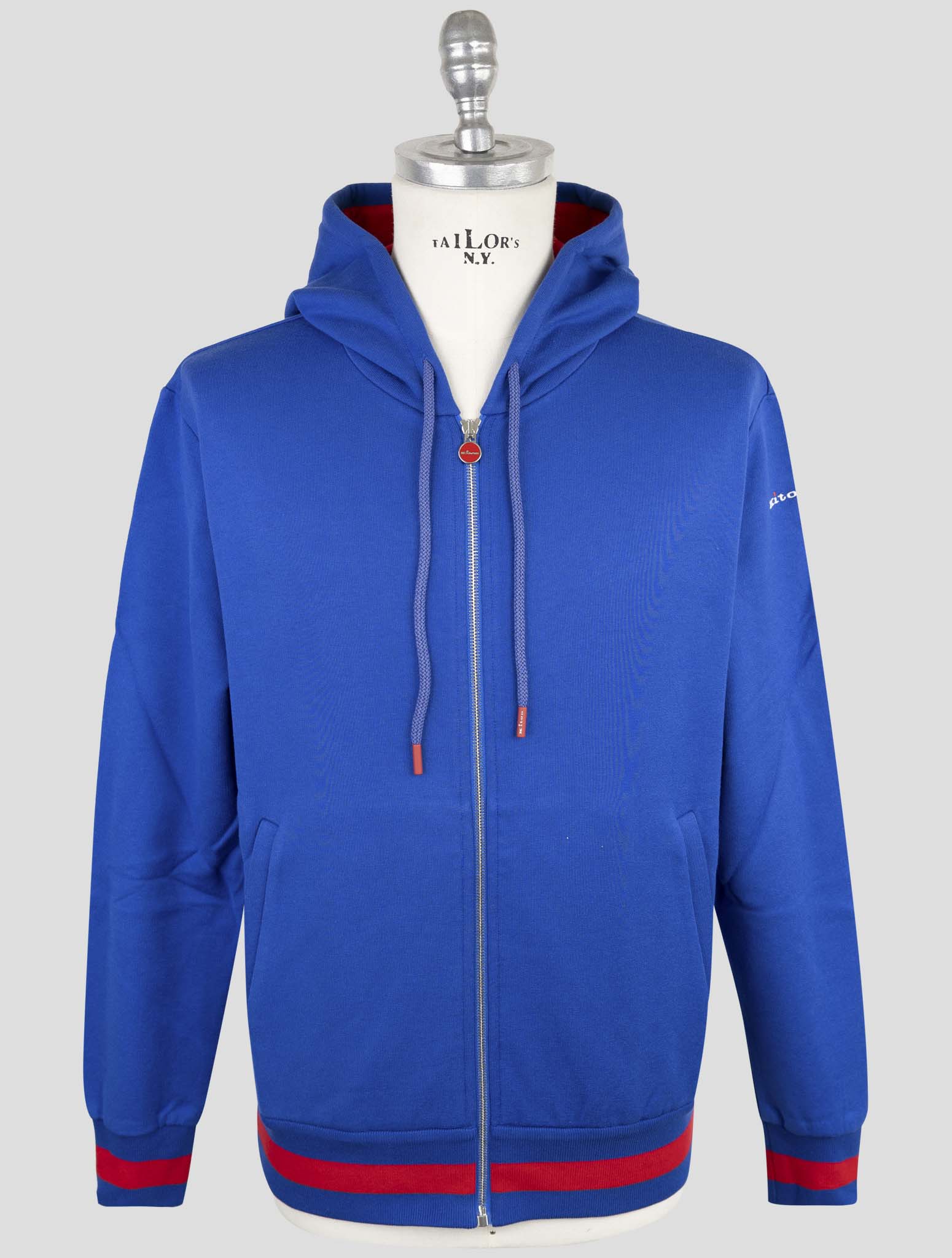 Kiton Blue Cotton Sweater Full Zip Hoddie