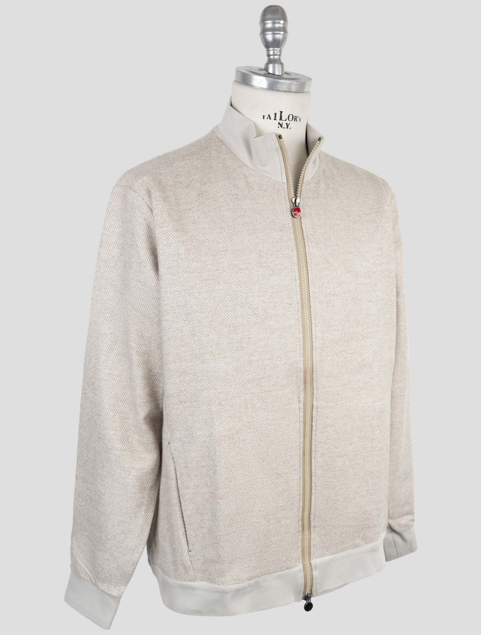 Kiton Beige Cashmere Silk Virgin Wool Sweater Full Zip