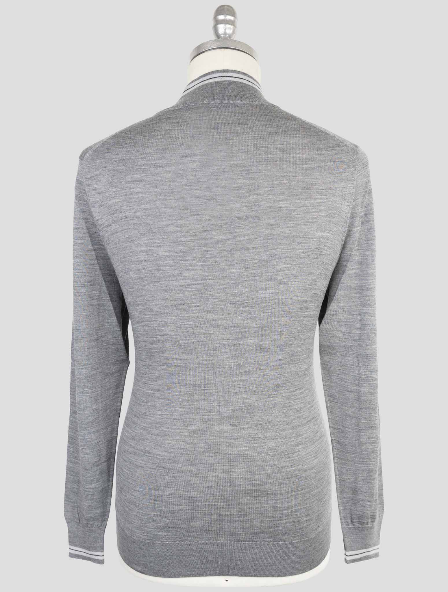 Kiton gray wool 14 micron Diamante Blu full zip sweater back view