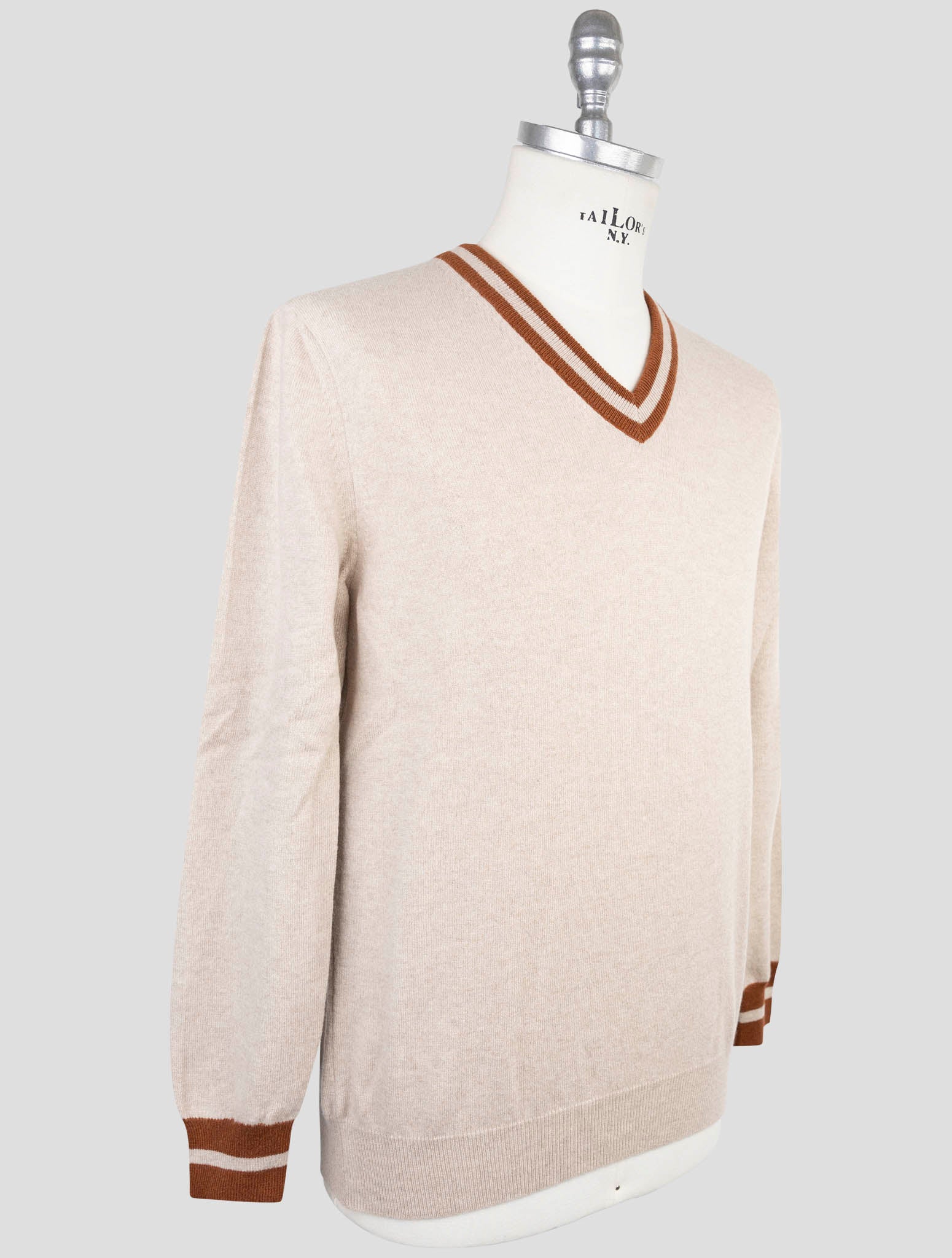 Kiton Brown Cashmere Sweater V-Neck