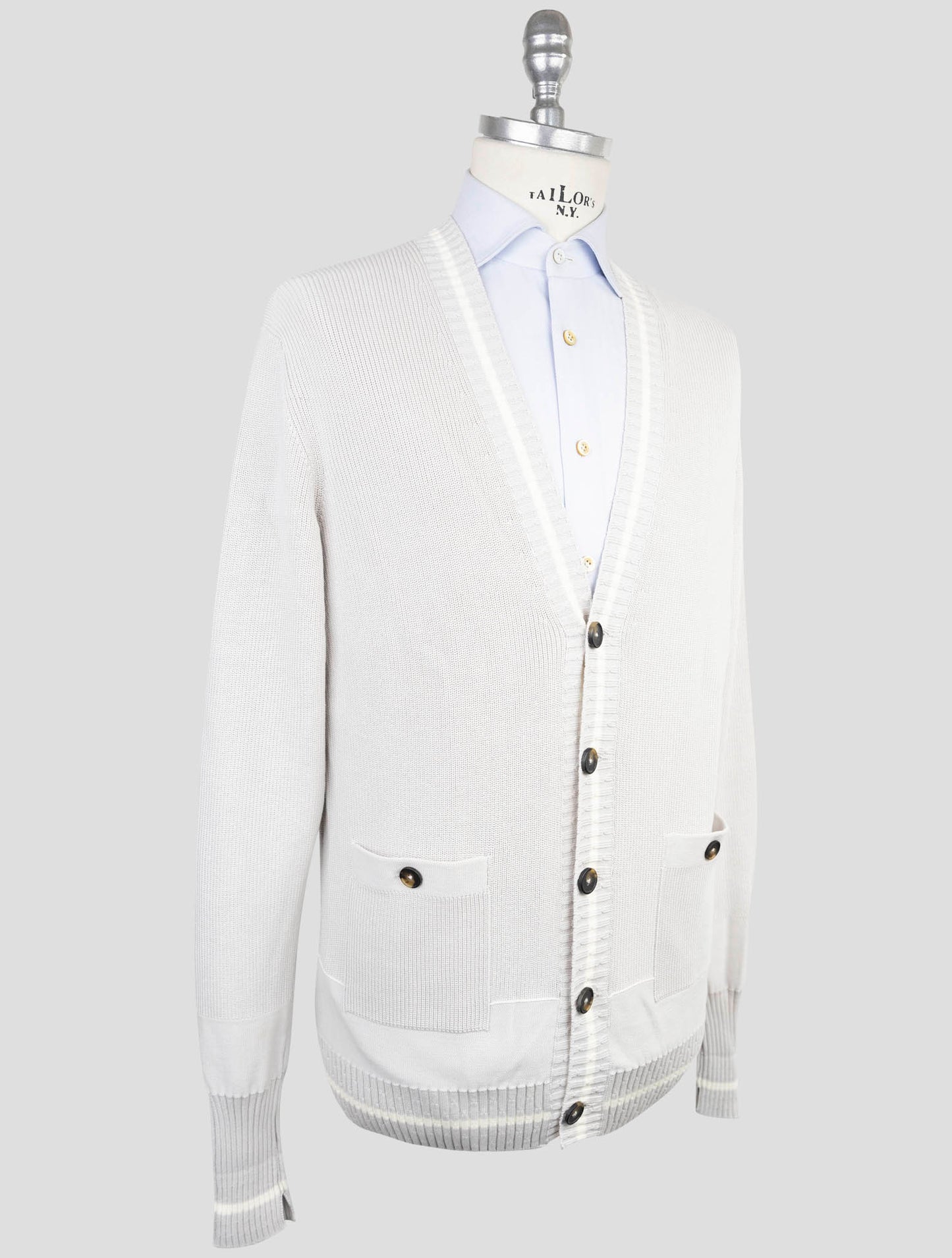 Kiton Gray Cotton Sweater Cardigan