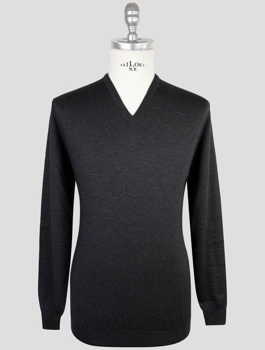 Kiton Dark Gray Cashmere Silk Sweater V-Neck