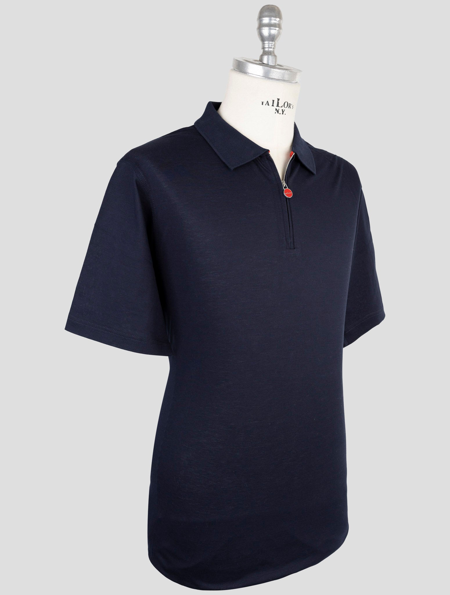 Kiton Blue Cotton Polo Half Zip
