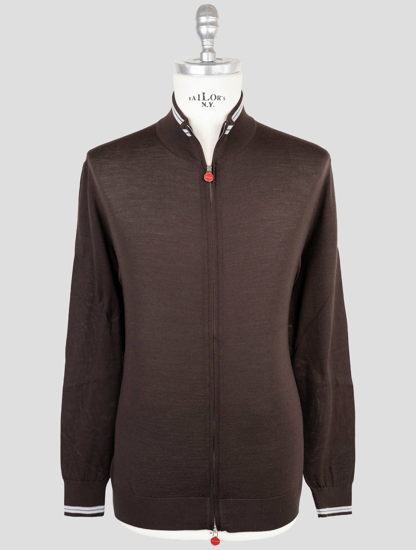 Kiton Brown Wool Diamante Blu Sweater Full Zip